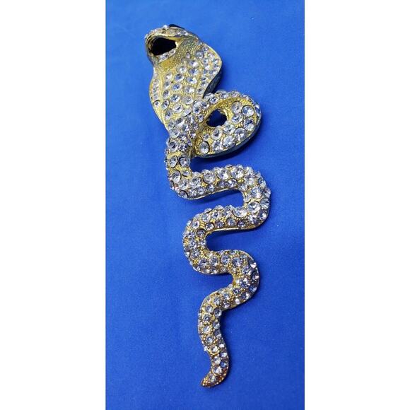 Vintage Large Snake Gold Rhinestone Covered Scarf Slide Or Belt Buckle 1970s - Picture 2 of 16